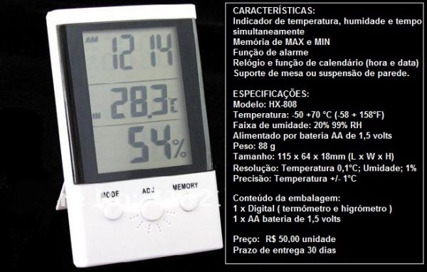 Termômetro com medidor de umidade